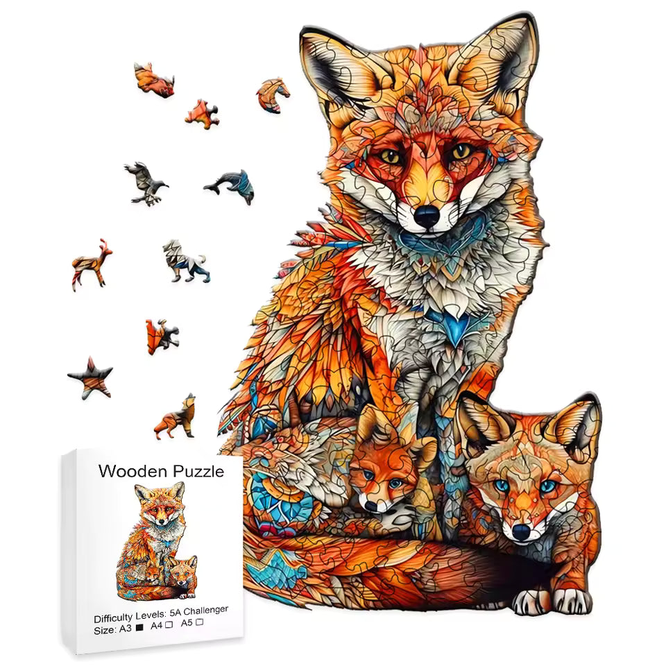 Warm Fox Family Wooden Puzzle